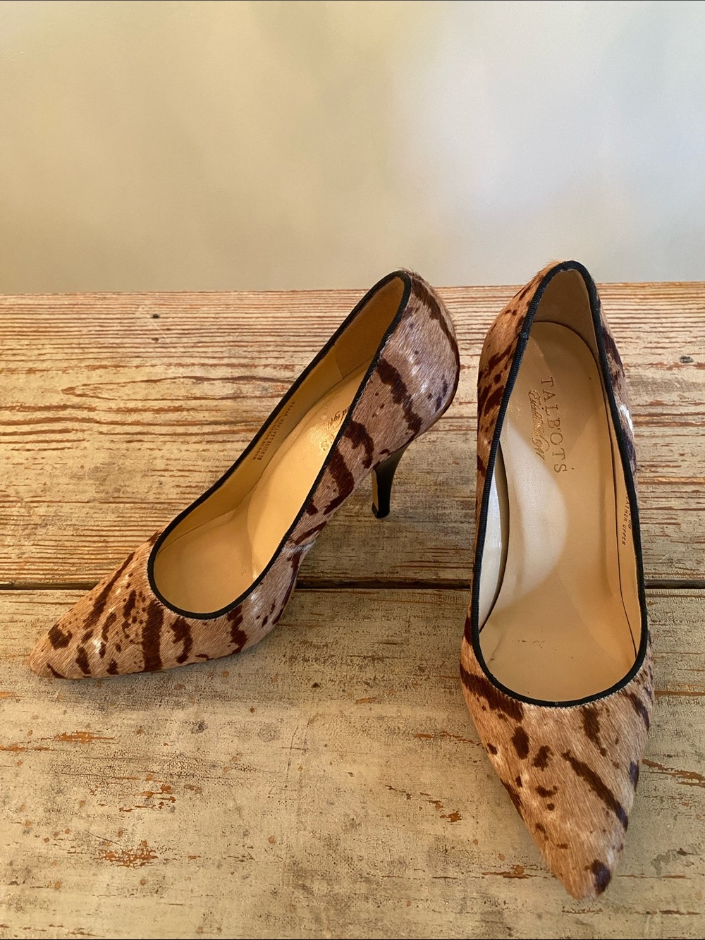 Talbots Tan and Brown Spotted Pointed-Toe Pumps